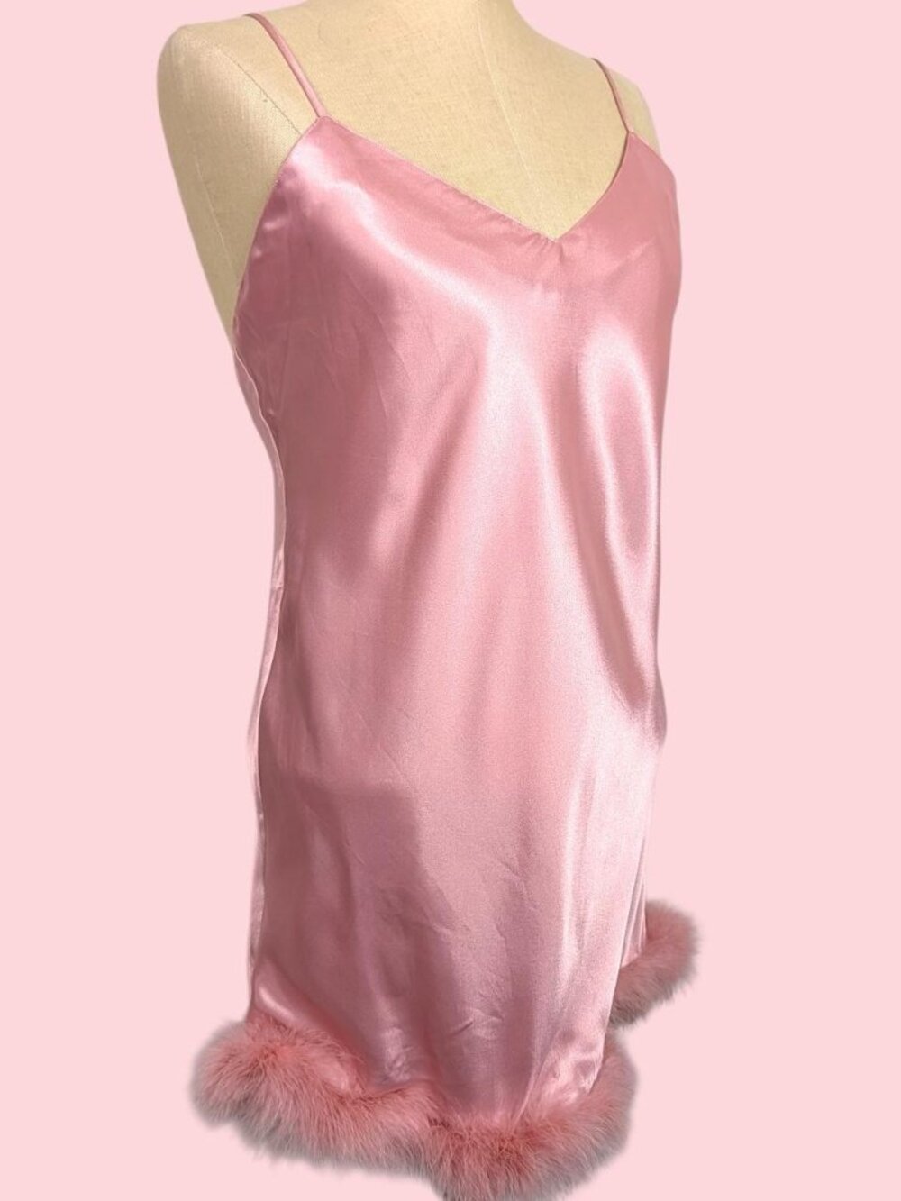 Victoria's Secret Gold Label Feather Trim Pink Slip
